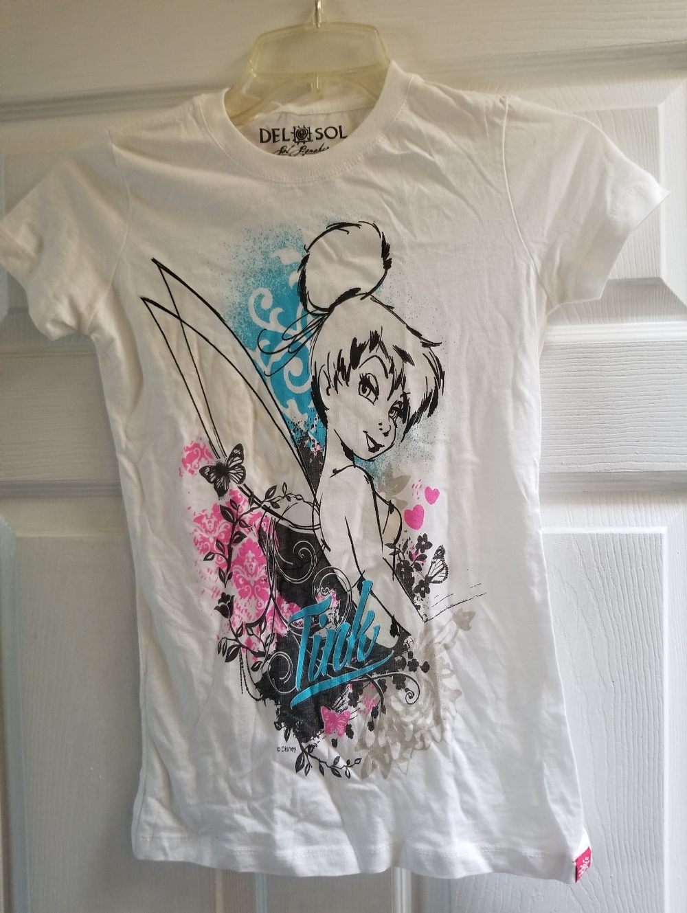 Del Sol Women's White Tinker Bell Graphic Tee Size Small - NWT